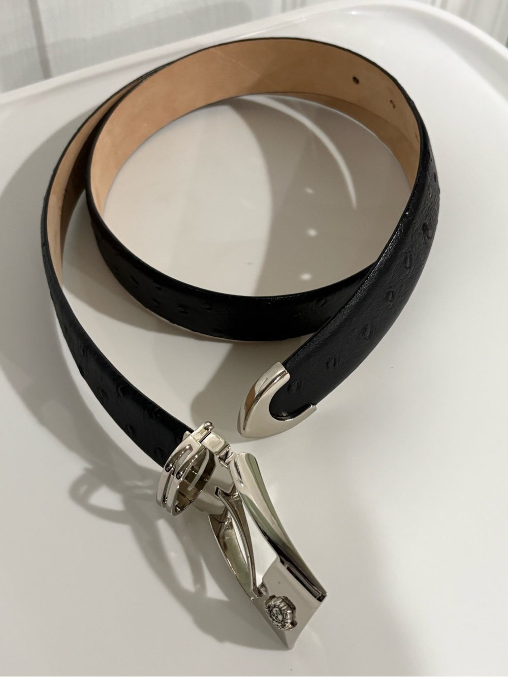 Galaxy Genuine Italian Black Embossed Leather Belt with Silver Buckle